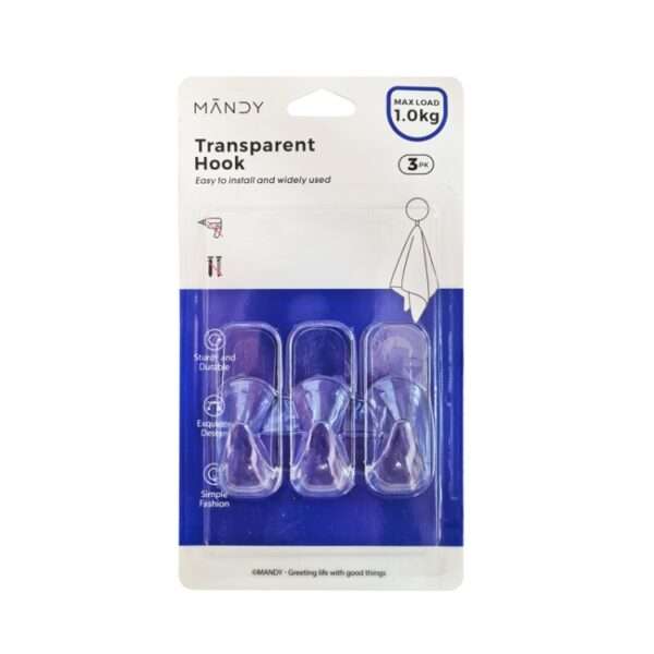 Self Adhesive Clear Hooks 1kg 3pk