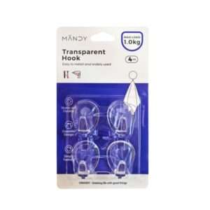 Self Adhesive Clear Hooks 1kg 4pk