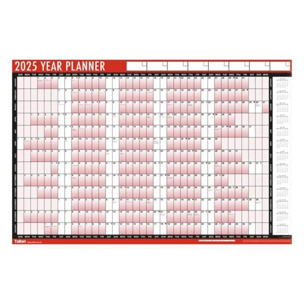 2025 Calendar Red & Black Full Year Wallplanner