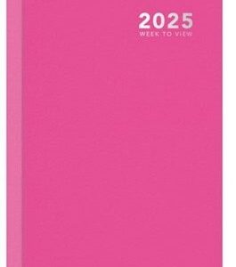 2025 Diary A5 Week To View Bright Casebound Green, Pink & Yellow