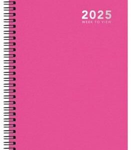 2025 Diary A5 Week To View Bright Wiro Green, Pink & Yellow