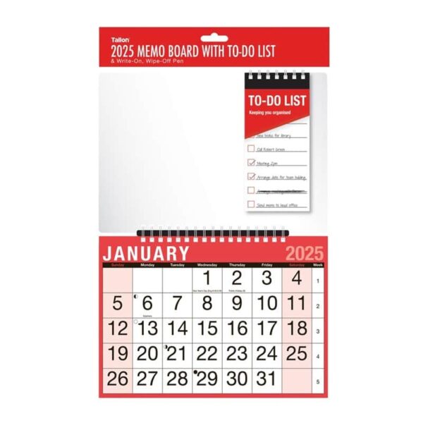 2025 Memo Calendar Red & Black Month To View & to-do list