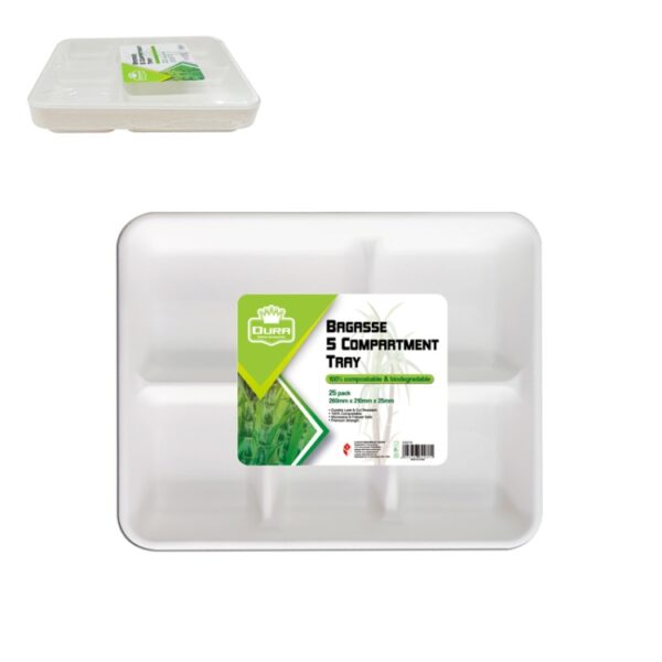 Bagasse 5 Compartment Tray 25pk