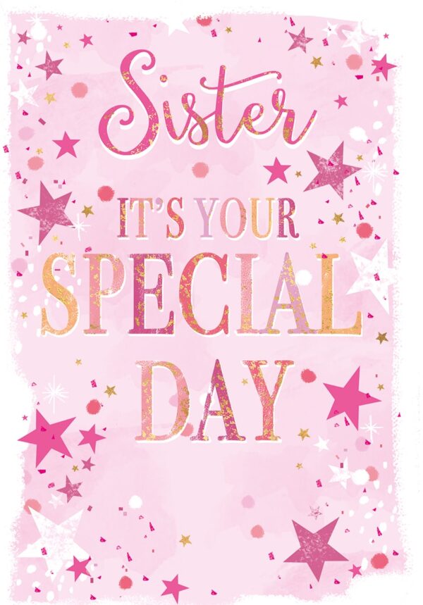 Birthday Card Sister - Pink Stars