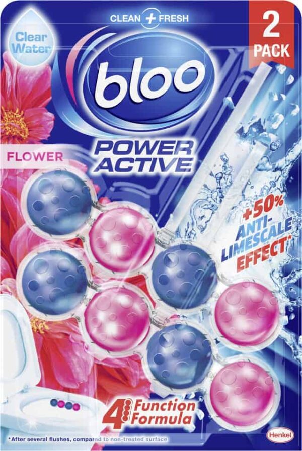 Bloo Power Active Toilet Rim Block Twin Pack Flower