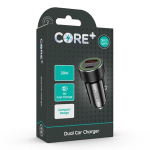 Core+ Dual Car Charger Type C & Type A 20W PD Fast Charge