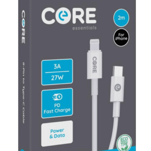 Core Essentials 8-Pin - Type-C Cable 2M White TPE 3A 27W PD Fast Charge