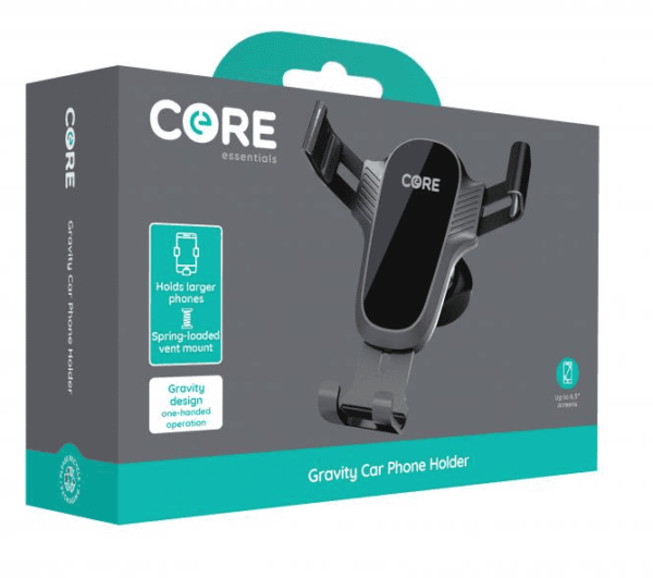 Core Essentials Gravity Car Phone Holder - Universal Spring Loaded for All Devices