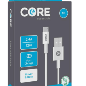 Core Essentials Micro - USB-A Cable 1M White TPE 2.4A Fast Charge