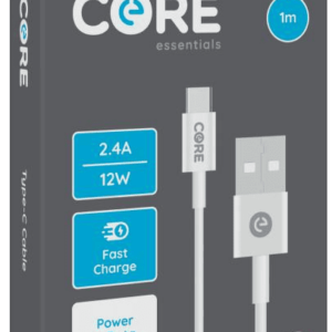 Core Essentials USB-A - Type-C Cable 1M White TPE 2.4A 12W Fast Charge