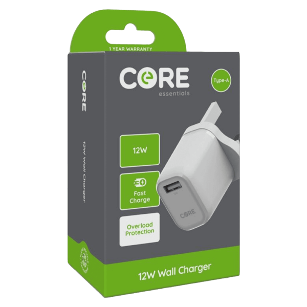 Core Essentials USB-A Wall Charger 2.4A 12W Fast Charge