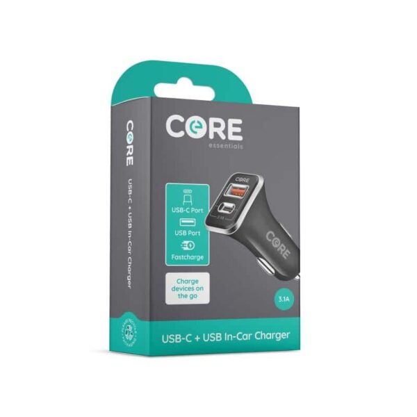 Core Essentials USB-C + USB Car Charger 3.1A