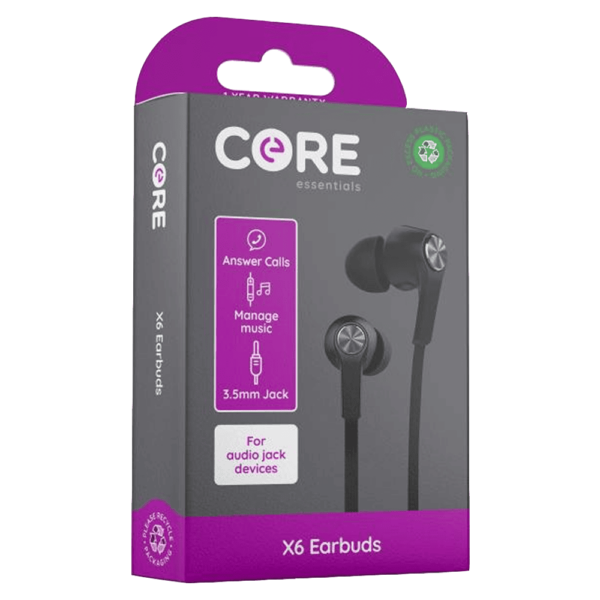 Core Essentials X6 Earphones Black 3.5mm Jack