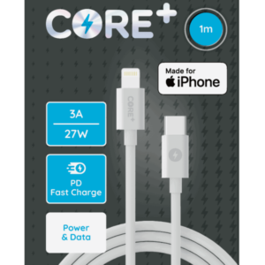 Core+ Lightning to USB-C Cable 1M White TPU 3A/PD 27W