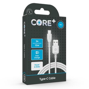 Core+ USB - Type C Cable White 1m 3A/15W Fast Charge