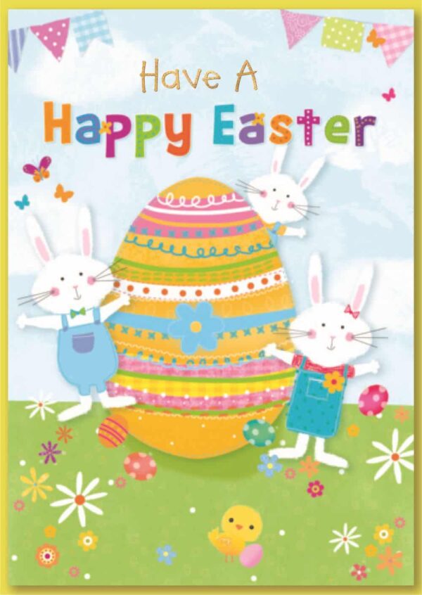 Easter Card Open - Rabbits & Egg