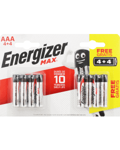 Energizer MAX AAA Alkaline Batteries 4+4 Free