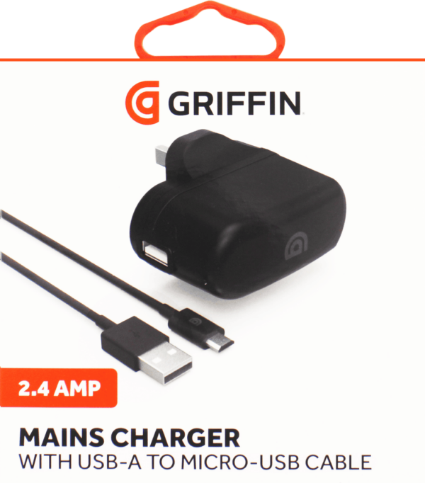 Griffin Single Port 2.4A Mains Charger Micro-USB Cable 1m - Black