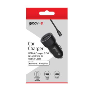 Groov-e Car Charger USB-A Charger 12W & Lightning to USB-A Cable MFI