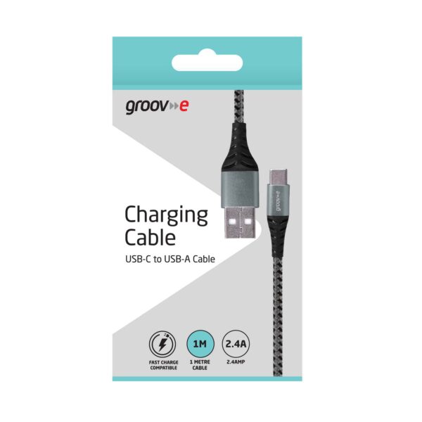 Groov-e Charging Cable USB-C - USB-A 1M 2.4A Braided - Space Grey