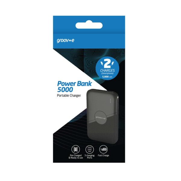 Groov-e Power Bank Portable Charger 5,000mAh 2 x USB-A, 1 x USB-C