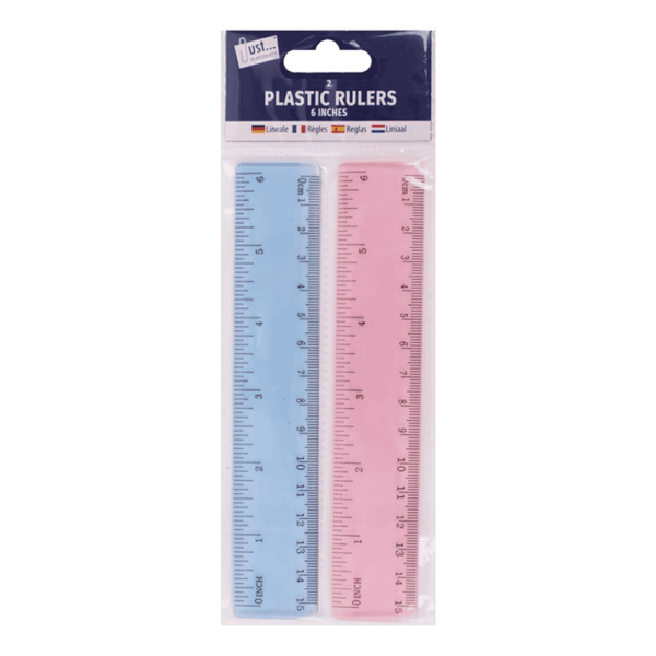 Just Stationery 6" Plastic Rulers Assorted Colours 2 Pack