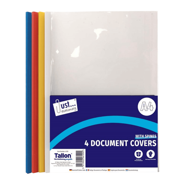 Just Stationery A4 Clear Document Covers & Spines 4's