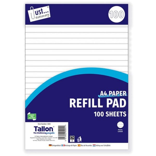 Just Stationery A4 Refill Pad Lined 100 Sheet