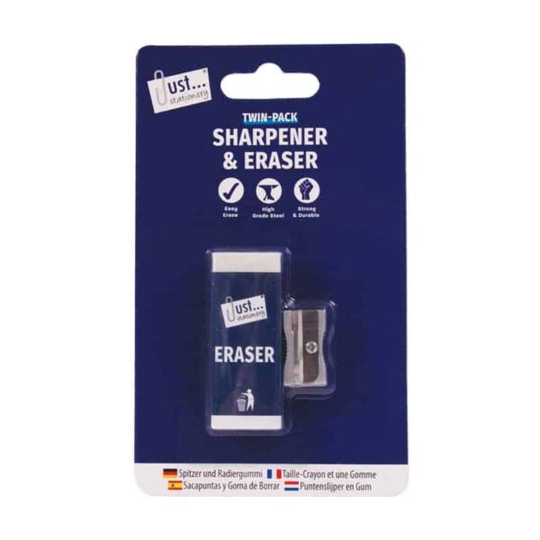 Just Stationery Metal Sharpener and Eraser Twin Pack