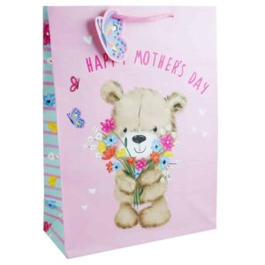 Mother's Day Gift Bag Extra Large Cute Bear & Flowers