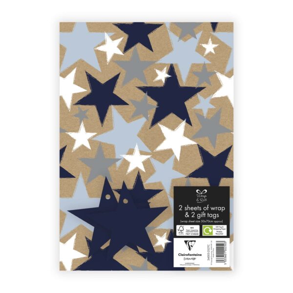 Packed Wrap 2 Sheets & 2 Tags - Blue Stars