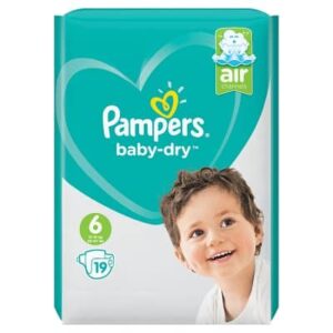 Pampers Baby-Dry Nappies Size 6 15+kg, 33+ lbs 19's