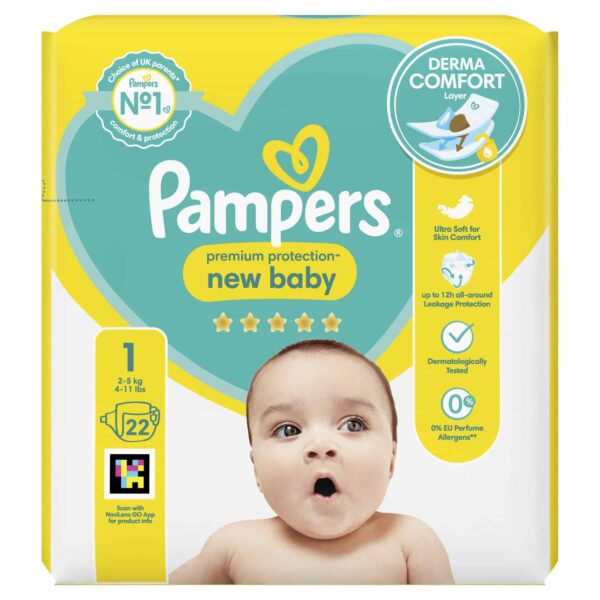 Pampers New Baby Premium Protection Nappies Size 1 2-5kg, 4-11lbs 22's