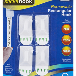 Removable Small Rectangular Hooks Pack of 4 1kg Capacity