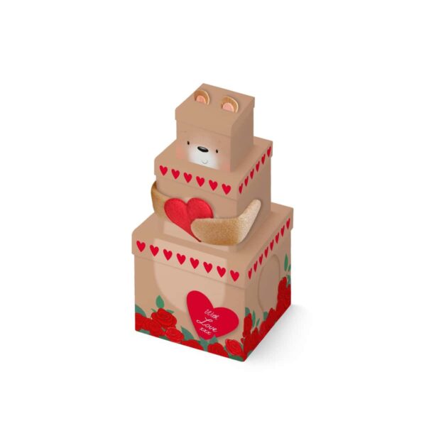 Valentine's Day Bear With Heart Plush Box Set of 3