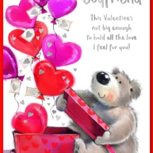 Valentine's Day Card Boyfriend - Bear With Balloons in a Box