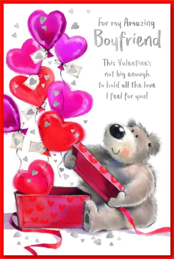 Valentine's Day Card Boyfriend - Bear With Balloons in a Box