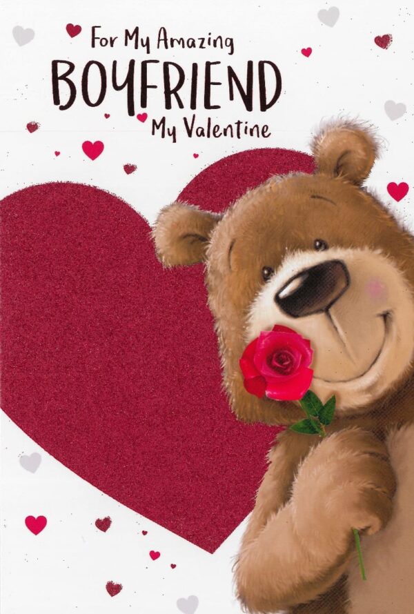 Valentine's Day Card Boyfriend - Bear With Heart & Rose