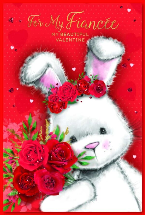 Valentine's Day Card Fiancee - Rabbit with Roses