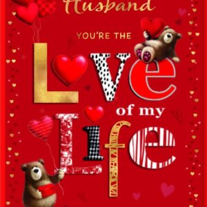 Valentine's Day Card Husband - Bear With Balloons