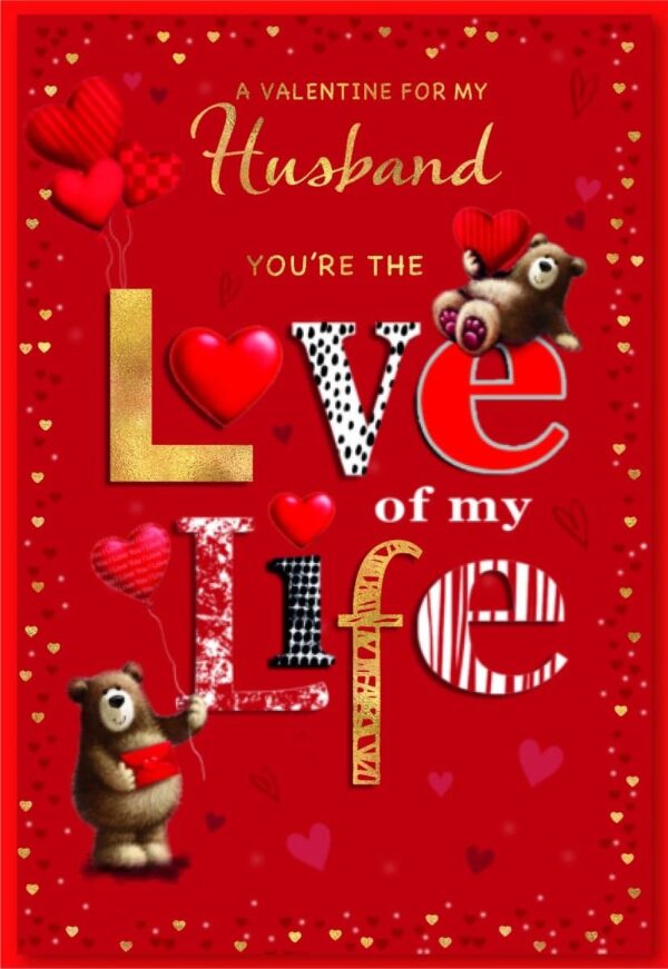 Valentine's Day Card Husband - Bear With Balloons