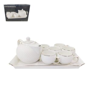 White 6 Cups and Tea Pot Set