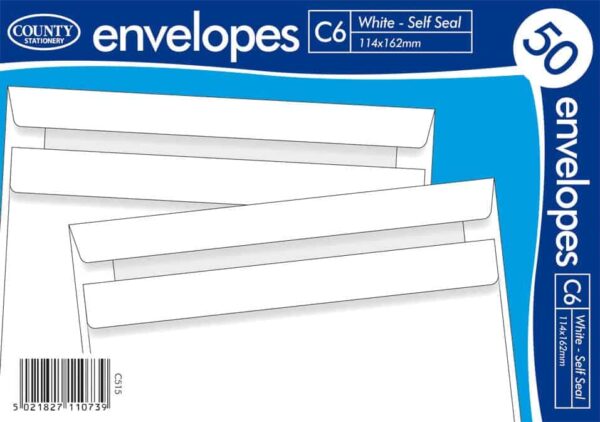 White Self Seal Envelopes - C6 114 x 162mm 50's