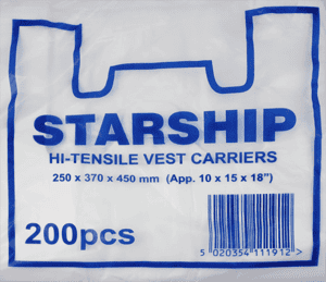 White Vest Carrier Bag Starship 250 x 370 x 450mm