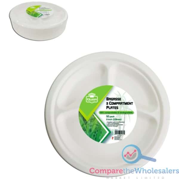 9'' Bagasse 3 Comp. Plate 50pk