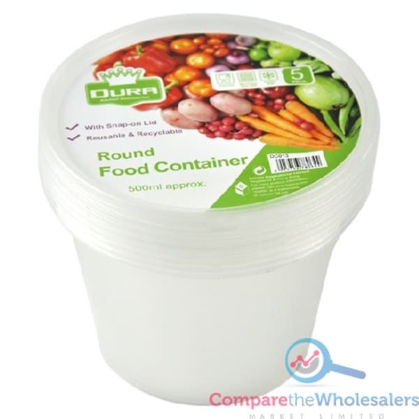 Reusable Pots With Lids 5pk 500ml