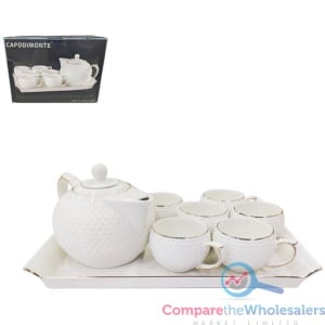 White 6 Cups and Tea Pot Set