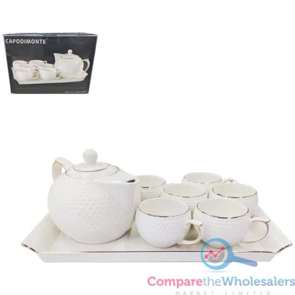 White 6 Cups and Tea Pot Set