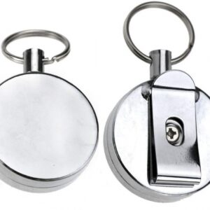 1 Meter Extendable Retractable Wire Recoil Metal Chrome Keyring Holder - Heavy Duty Version