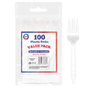 100-Pack of Premium Reusable Plastic Forks